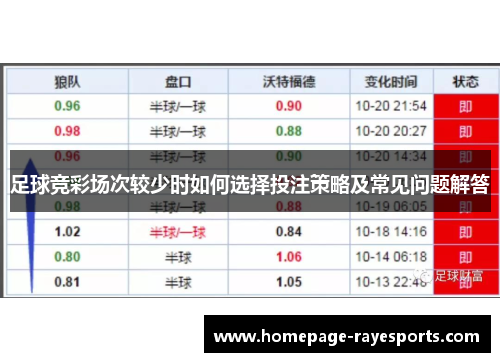 足球竞彩场次较少时如何选择投注策略及常见问题解答 足球竞彩场次较少时如何选择投注策略及常见问题解答