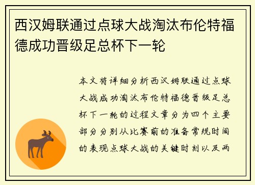 西汉姆联通过点球大战淘汰布伦特福德成功晋级足总杯下一轮